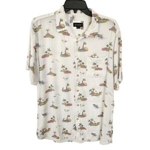 Barney Cools Tropical Island Print Button Up Short Sleeve Mens Shirt‎ Size M
